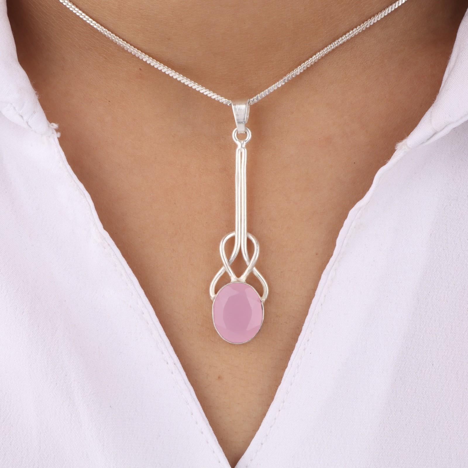 

Розовый Халцедон Драгоценный Камень Серебро 925 пробы Ювелирное Изделие Ручной Работы Подвеска 1.79 PP-60-17