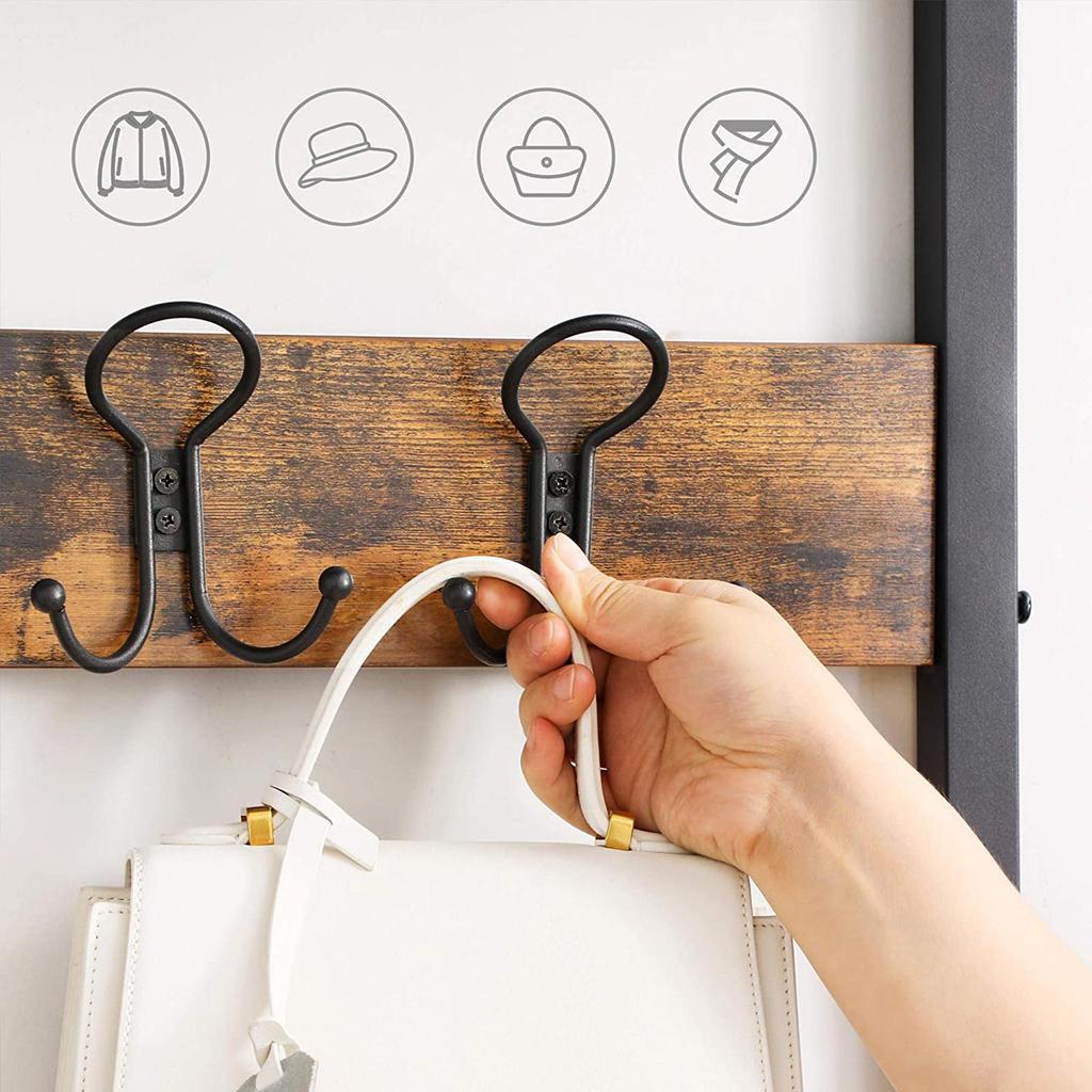 VASAGLE Coat Rack Stand, Industrial Coat Tree, Hallway Shoe Rack and Bench with Shelves, Hall Tree with Hooks, Matte Metal Frame