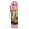 1PC Venice Canal Vintage Watercolor 750ml Color Plastic Sports Water Bottle Leakproof Flip Straw Lid For Sports Office Home Use