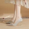 860-6 High Heels Women's Stiletto 2025 New Crystal Bridal Wedding Shoes Pointed Wedding Dress Xiuhe Shallow Mouth Single Shoes