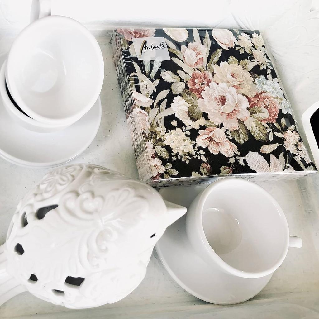 20-ct 6.5 Black Rose Floral Napk for Decoupage - Decorative Paper for Mother's Day, Shabby Chic Dinner - Kate