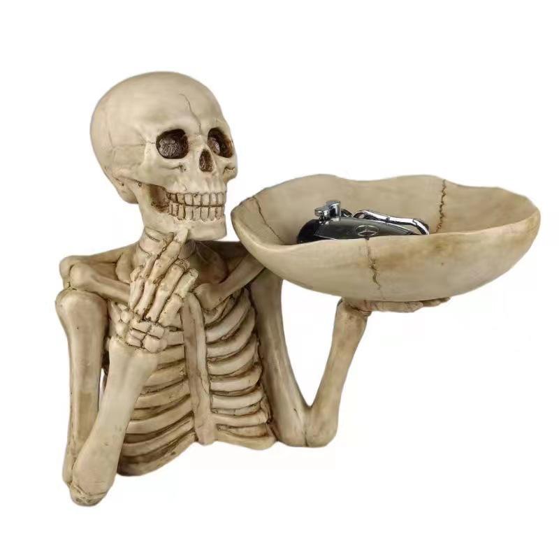 Gothic Skeleton Hand Skull Tray: Decorative Halloween Candy & Key Holder