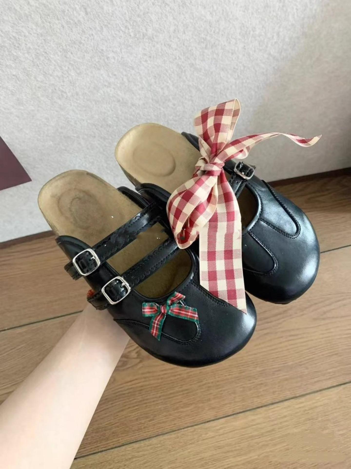 

Держи это при себе~ Ретро бант брошь сумка с перекрестными ремешками тапочки с закрытым носком женские тапочки на плоской подошве 35