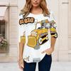 Women S Plus Size Round Neck Half Sleeve Printed T Shirt Black Gold Beige Curved Hem With Pockets