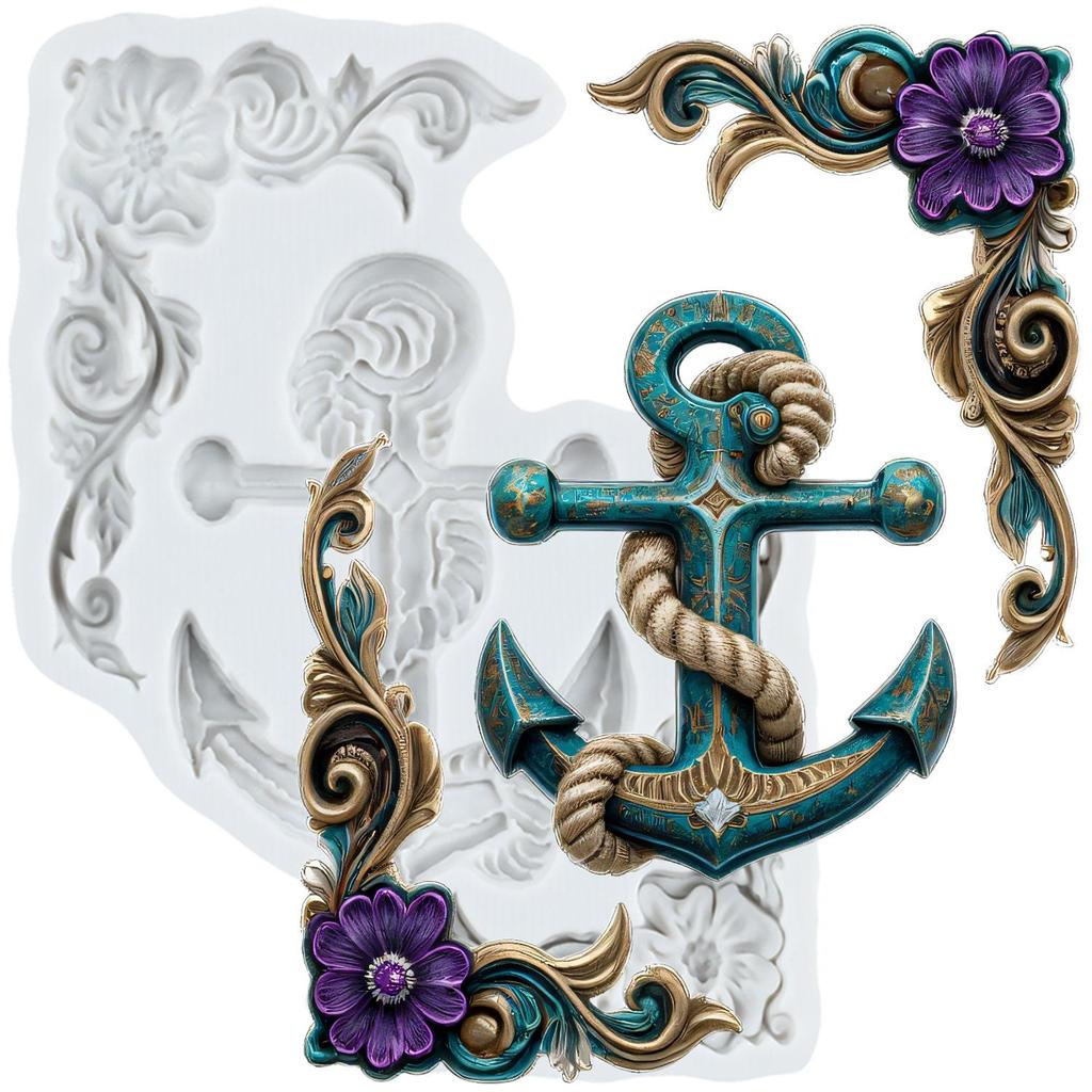 Ship Anchor Silicone Molds Anchor Lighthouse Rudder Fondant Mold Cake Decorating Tools Cupcake Topper Chocolate Candy Craft Gum Paste Polymer Clay