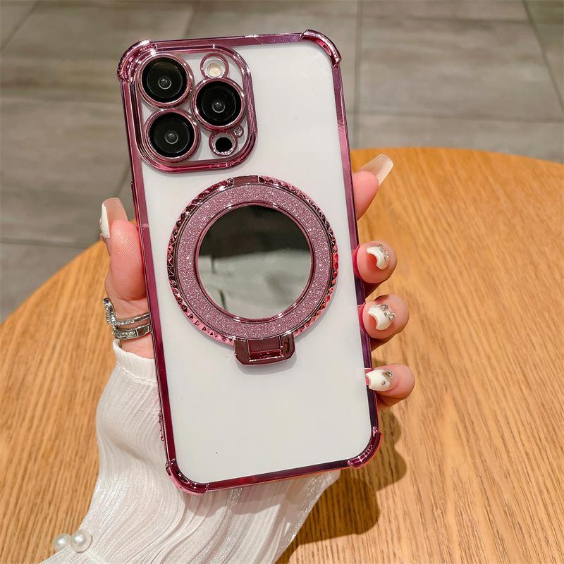 Επιμεταλλωμένος Καθρέφτης Θήκη Στήριγμα Μαλακή Σιλικόνη Τέσσερις Γωνίες Αερόσακος Αντικραδασμική Προστατευτική Θήκη για Samsung Xiaomi Poco Redmi