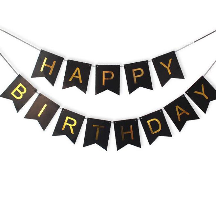 Birthday Party Decoration Bronzing Dovetail Flag Happy Birthday Birthday Flag Banner Bunting Custom