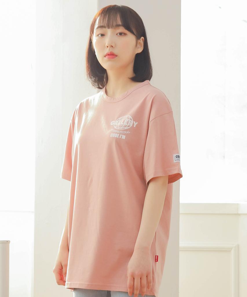 CODE I'M 30-Count Single Earth Logo Print Oversized Short Sleeve T-Shirt Pink