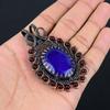 lab-Created Blue Sapphire Gemstone Pure Copper Wire Wrapped Handmade Pendant Jewelry
