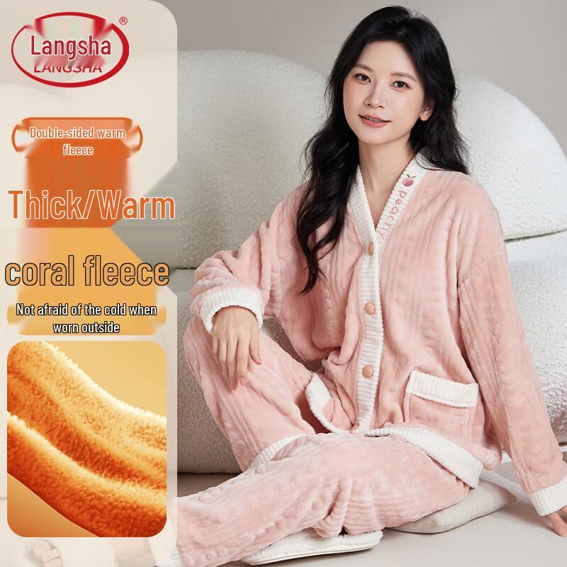 Langsang Women s Winter Flannel Pajama Set M розовый