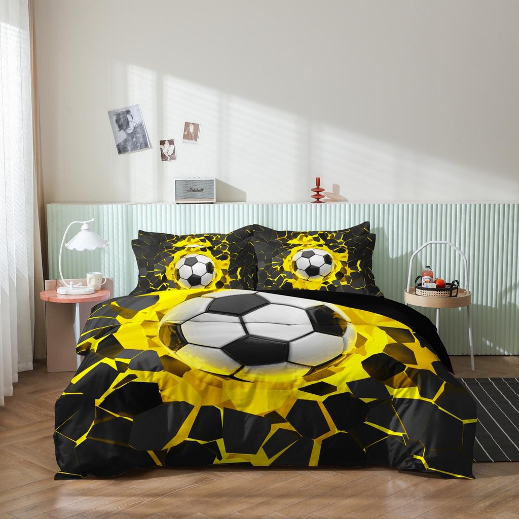 3Pcs Set Cool Sports Soccer Theme Exercise Print Duvet Cover,For Home Or Dorm Bedrooms Hotels Use