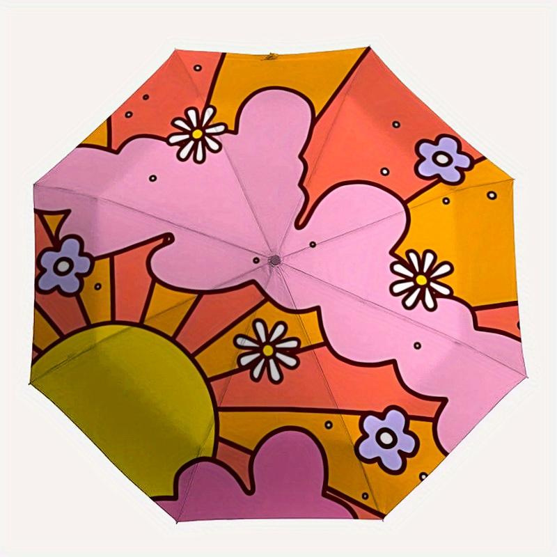

1pc Retro Floral Pattern Folding Umbrella With Excellent UV Protection, 8 Ribs Casual Durable Lightweight Portable Travelling Umbrella For M