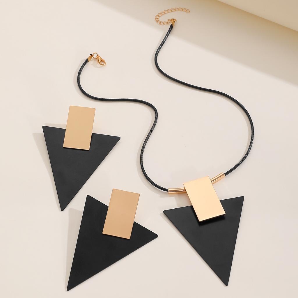 Jewelry Sets Korean Fashion Geometric Black Triangle Drop Earrings For Women 2026 Trending Necklace 2-piece Set Accessories Gift