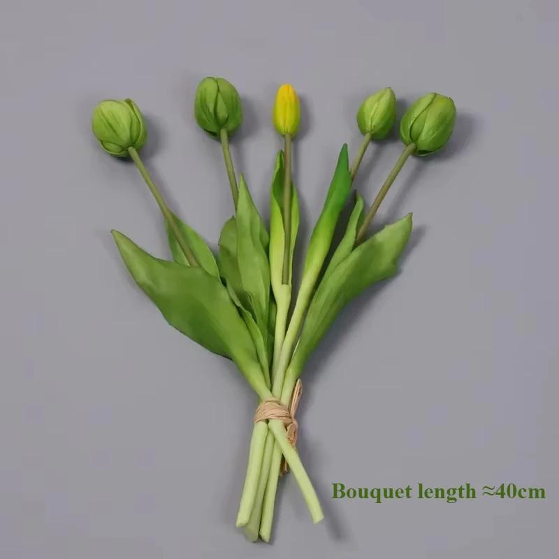 5pcs Artificial Flowers Soft Tulip Fake Flower Real Touch Home Garden Table Wedding Decoration Simulation 5-Head Tulips Bouquet