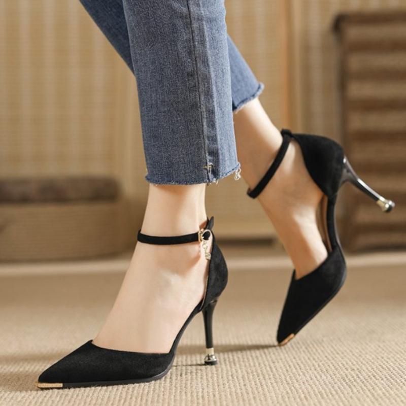 

French Elegant High Heel Sandals Ankle Strap Thin Heels Pointed Toe Women s Dress Sandals 34 чорний