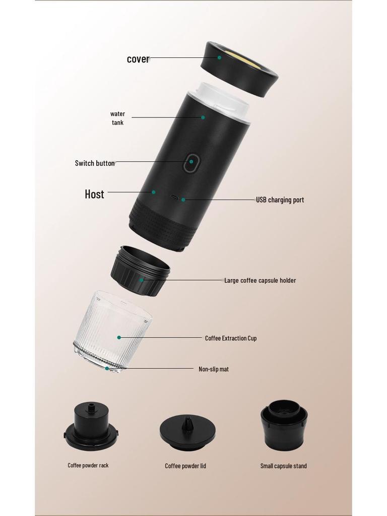Portable Italian Espresso Machine: Capsule, Automatic, 20-bar Pressure, Hot & Cold Brew for Home, Outdoor, or Travel.