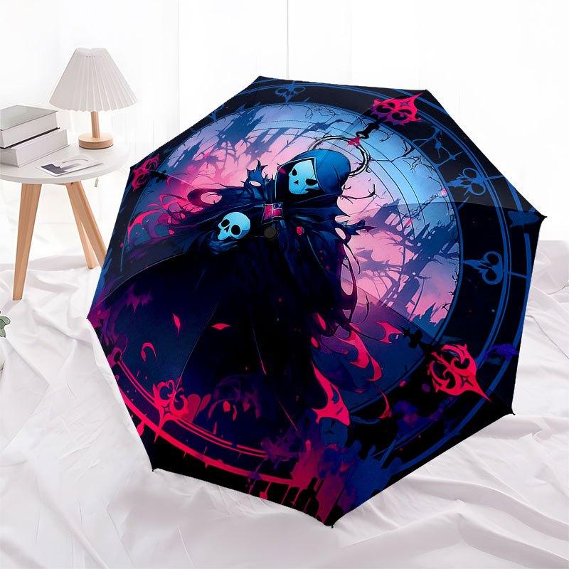 Dark Fantasy Reaper Hoodie: Spooky Skull ArtworkUmbrella with Cute Design, Portable 3-Fold Compact Umbrella for Men & Women, Valentine's Day Mother's