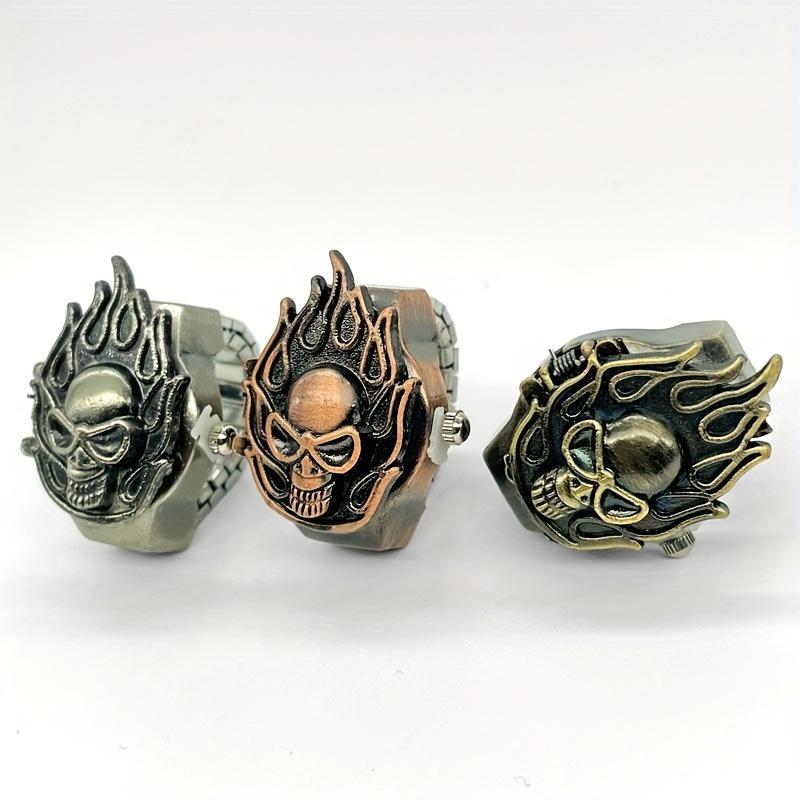 Skeleton Ghost Head Anime Series Ring Watch, Student Fire Head Same Style Retro, Small and Popular, Time Checking Ring Watch