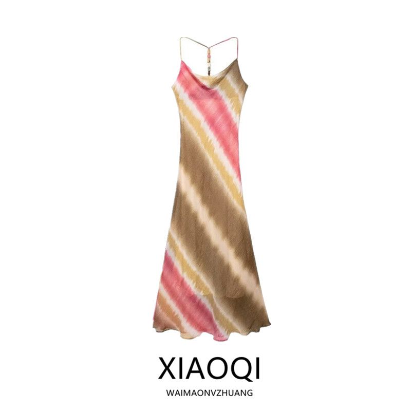 Western Style 2024 Summer New Women's Sling Tie-dye Underwear Midi Dress 9878128