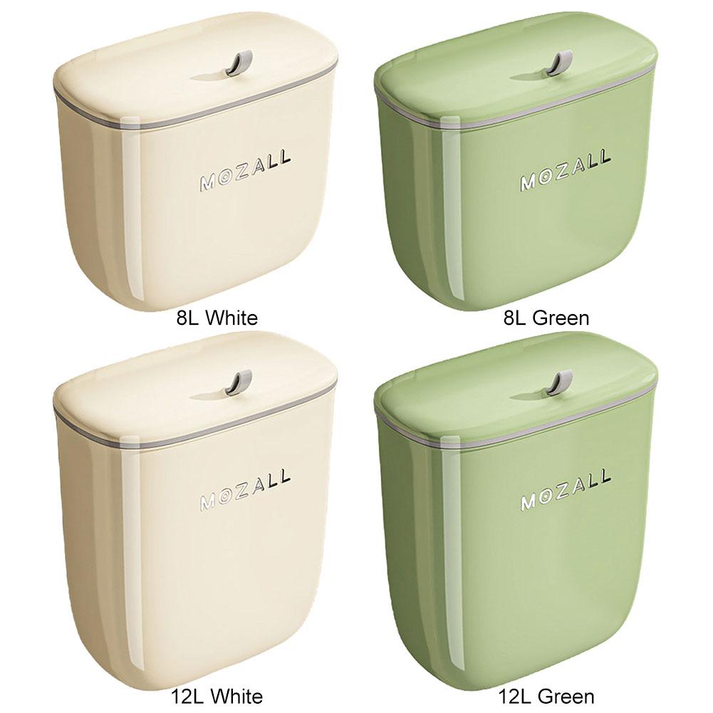 8/12L Sealed Garbage Can Large Capacity Cupboard Door Hanging Waste Bin Punch Free Garbage Bucket with Lid for Kitchen Bathroom