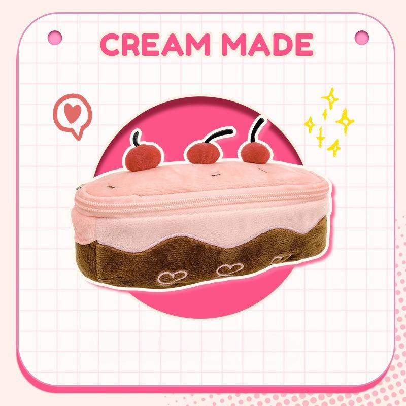 1 Piece Kawaii Schoolgirl Pencil Case Cute Cherry Cake Dessert Stationery Organizer Bag Portable Large Capacity Furry Pen Holder