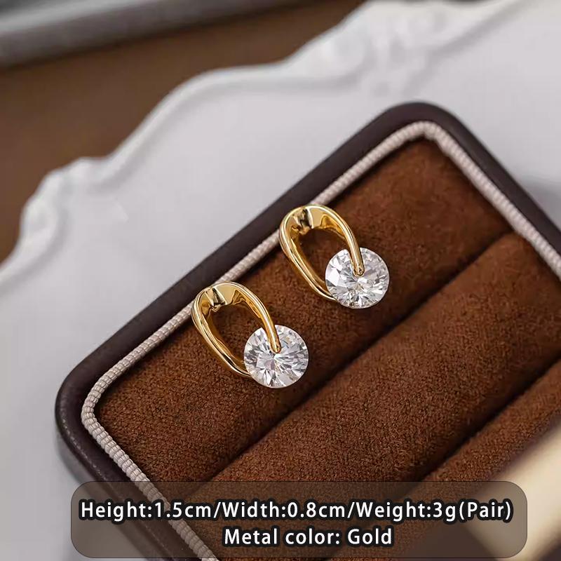 

Light Luxury Sparkling Zircon Pendant Gold Color Geometric Earrings For Women s New Year Temperament Accessories Trendy Jewelry
