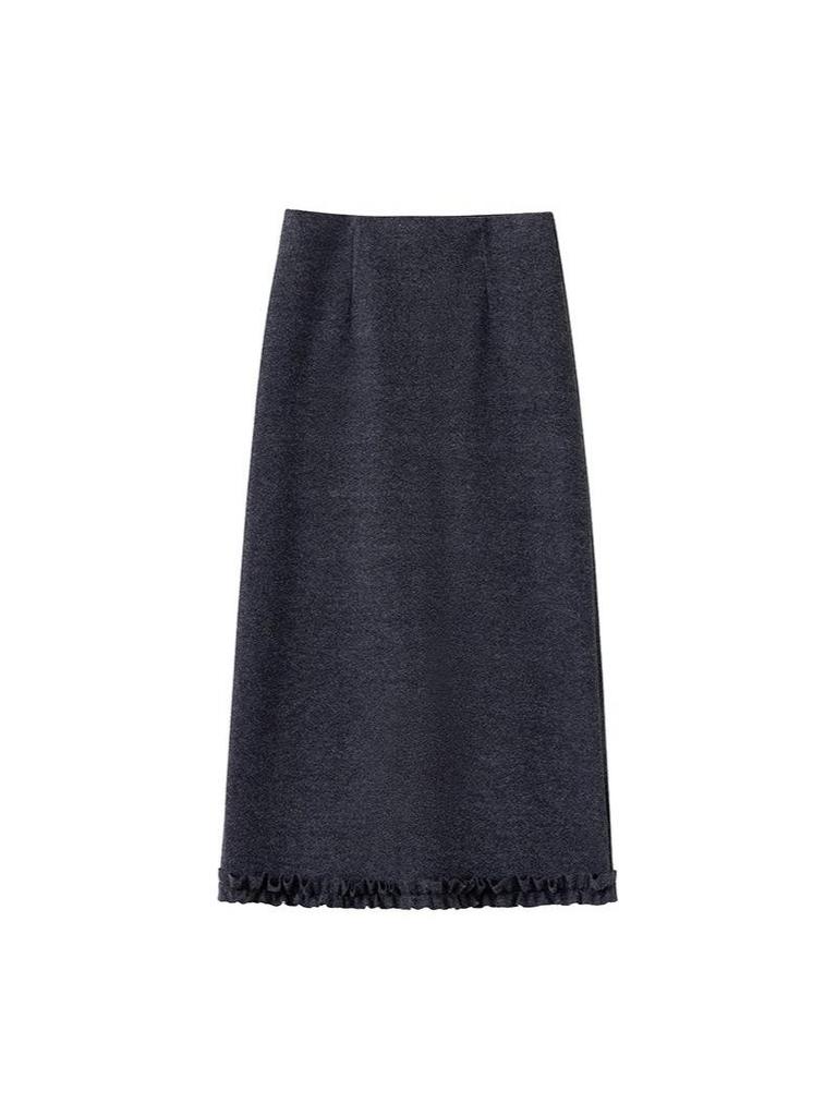 Women's Plus Size High Waist A-Line Woolen Skirt with Lace Detail - Autumn/Winter