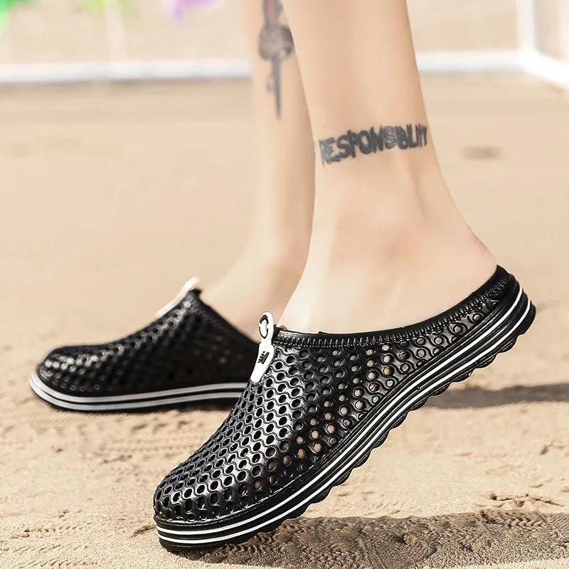 

Обувь для пар. Летние сандалии. Пляжная обувь Baotou. Мужские и женские тапочки. Шлепанцы. Мужские сандалии. Модные полые сандалии. Уличные полутапочки. 36 чёрный