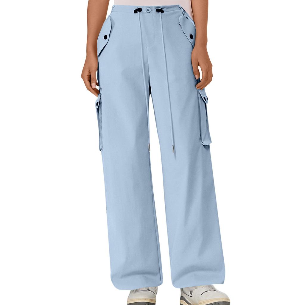 Women's Summer Thin Loose Straight Leg Pants With Multiple Pockets High Waist And Wide Legs Quick Drying Sports Pants (Regular Style)