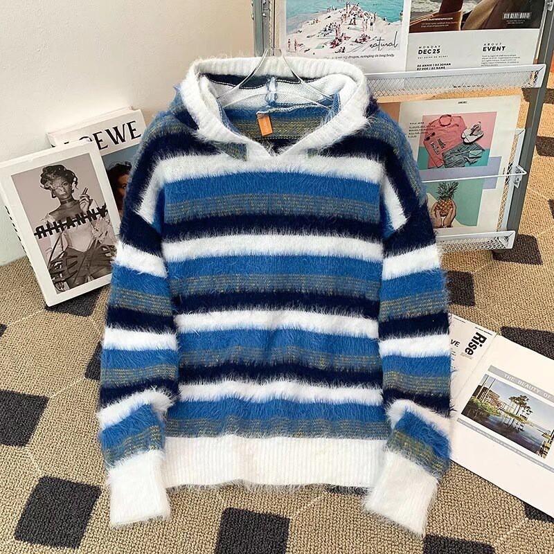 Pull Tricoté Oversize Hommes Femmes Hiver Chaud Coupe Ample Col Rond Manches Longues Pull avec Détail torsadé