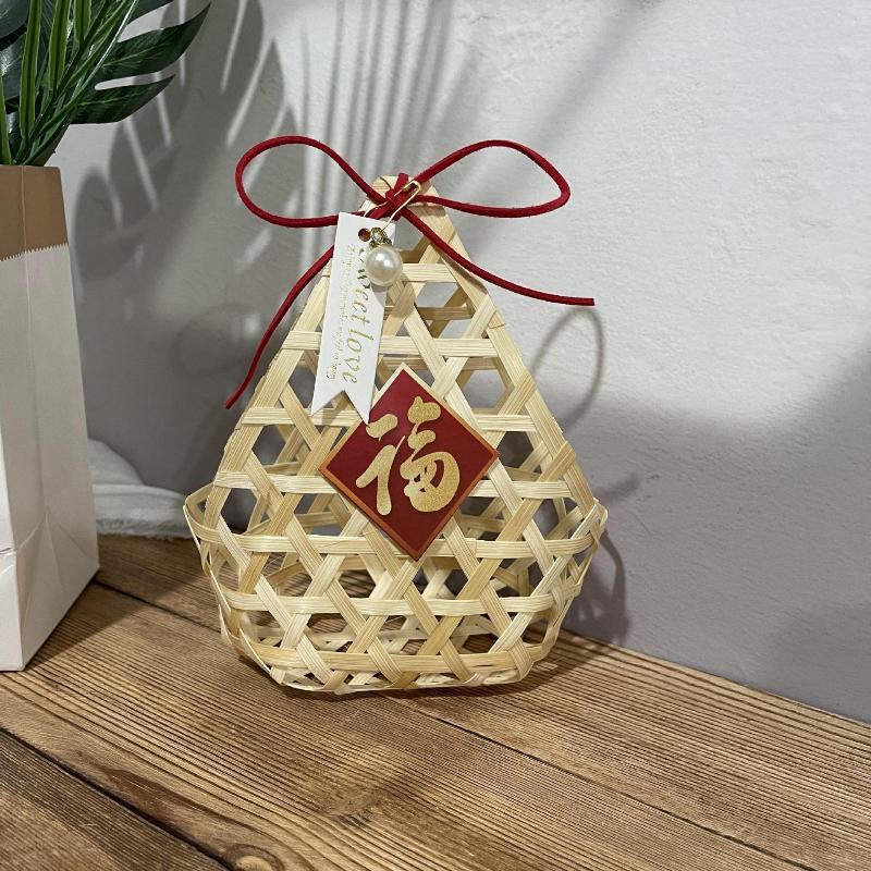 Portable Bamboo Woven Gift Packaging Basket Retro Creative Storage Box Handmade Natural Fruit Basket Candy Basket