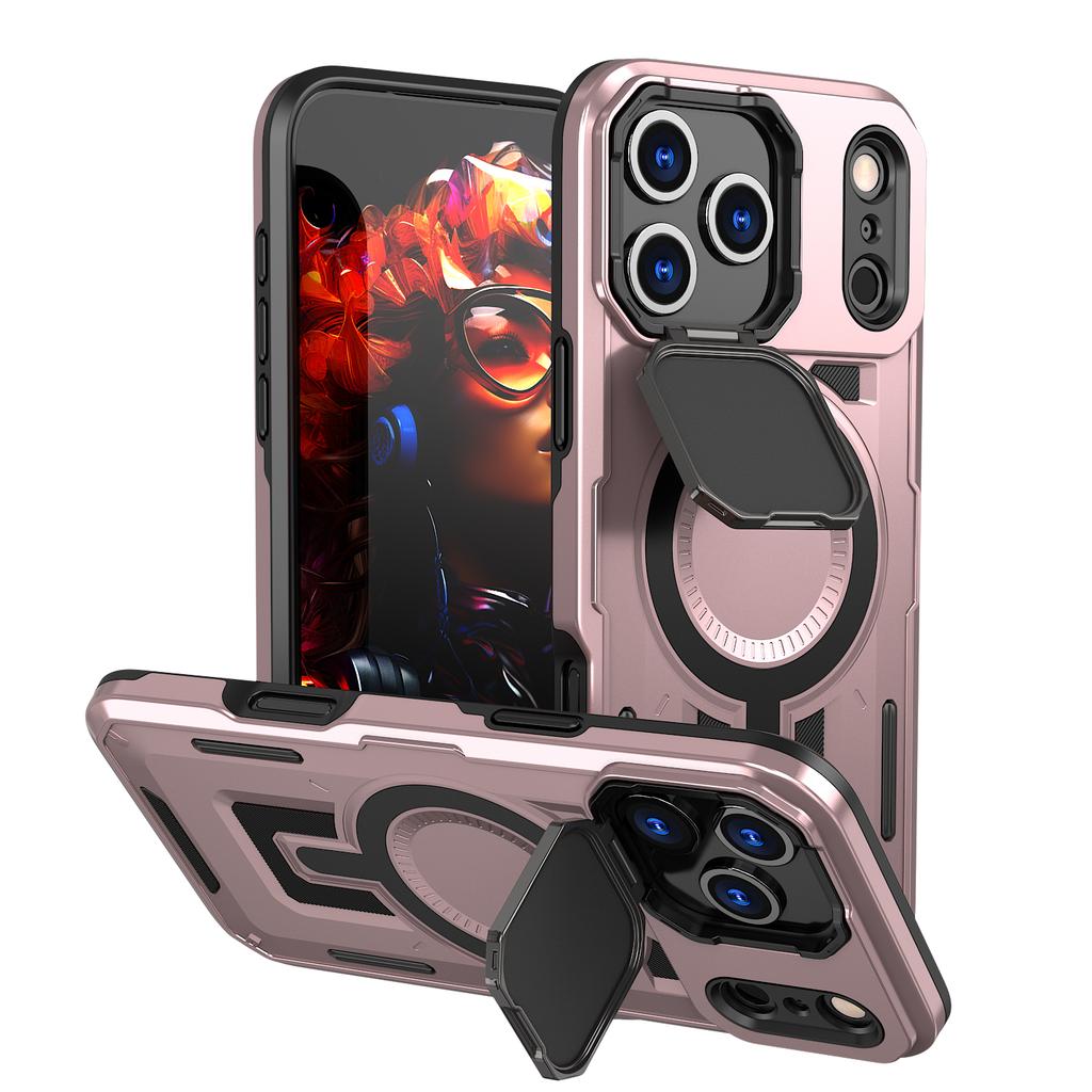 For IPhone 11 12 13 14 15 16 17 Pro Max Air XR 16E 16 Plus Lens Cover Bracket Wireless Charging Magnetic Back Cover Phone Case