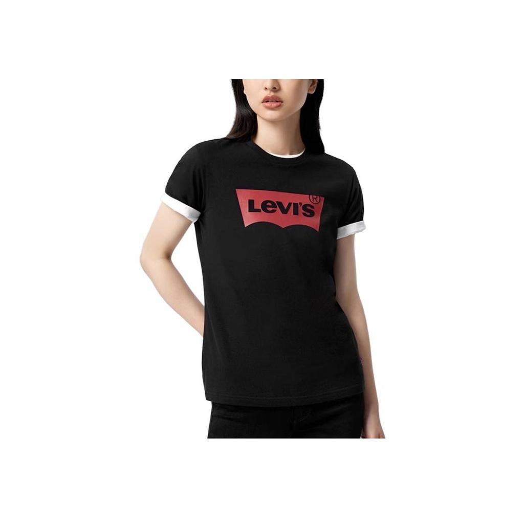 Levis Letter Print Heavyweight Casual Short Sleeve T-Shirt Women Tops Black A2806-0000