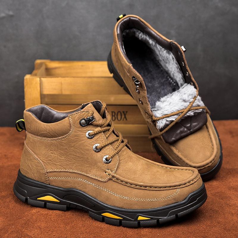 

Большие размеры осенне-зимние высокие повседневные туфли из матовой кожи, мужской верхний слой из воловьей кожи, бархатные уличные мужские ботинки для инструментов 48