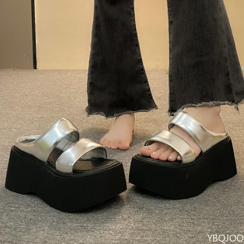 Summer 2026 Women's Fashionable Wedge Heels Slides Chunky Sandals High Heels casual Woman Beach Thick Bottom comfort Flip Flops