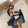 Women's  Fashion Sandals Zipper Wedge Heel Heel Wrap 9cm Heel High Shoes Women Leisure Dress Concise Solid Sandalias De Mujer
