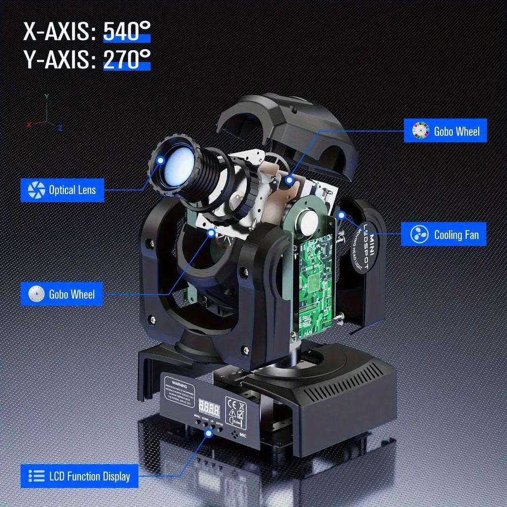 80W Moving Head Stage Light DMX512 Control 8*8 Gobo Spotlight Home Party Ambient Light Disco Ballroom Wedding Mini Gobos