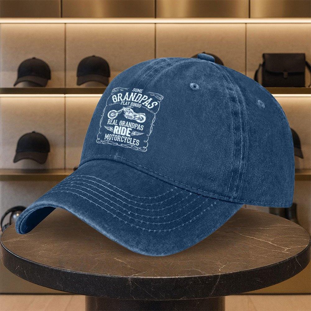 Unisexs Washed Baseball Cap with Grandpa Riding Motorcycle Print  Adjustable Multicolor Daily Wear  Gift