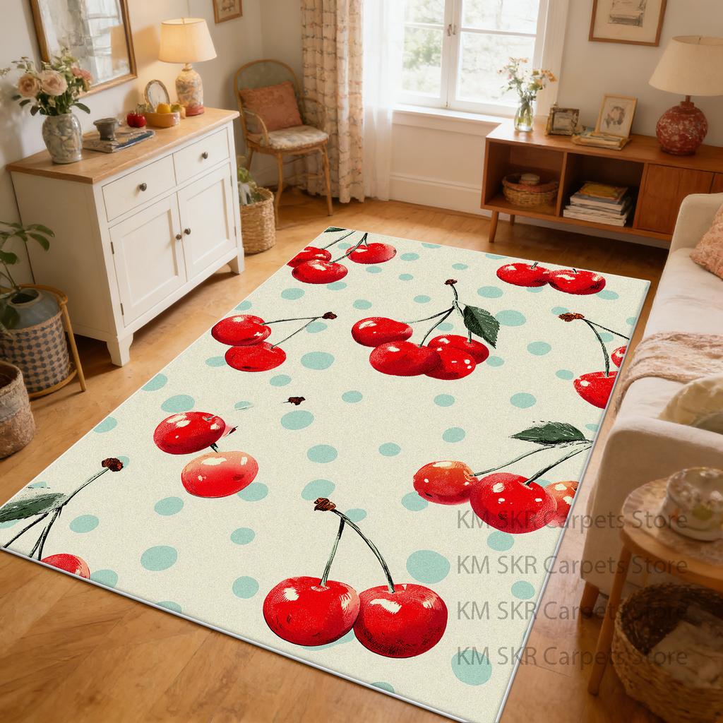 Ins Modern Red Cherry Large Living Room Rug Decoration Washable Non-slip Bedroom Study Carpet Soft Fluffy Parlor Sofa Floor Mats