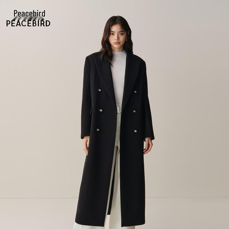 Peacebird Women s Premium Wool Blend Long Overcoat L чёрный