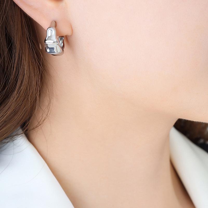 Stylish Bamboo Joint Titanium Steel Hoop Earrings - European  American Fashion Geometry
