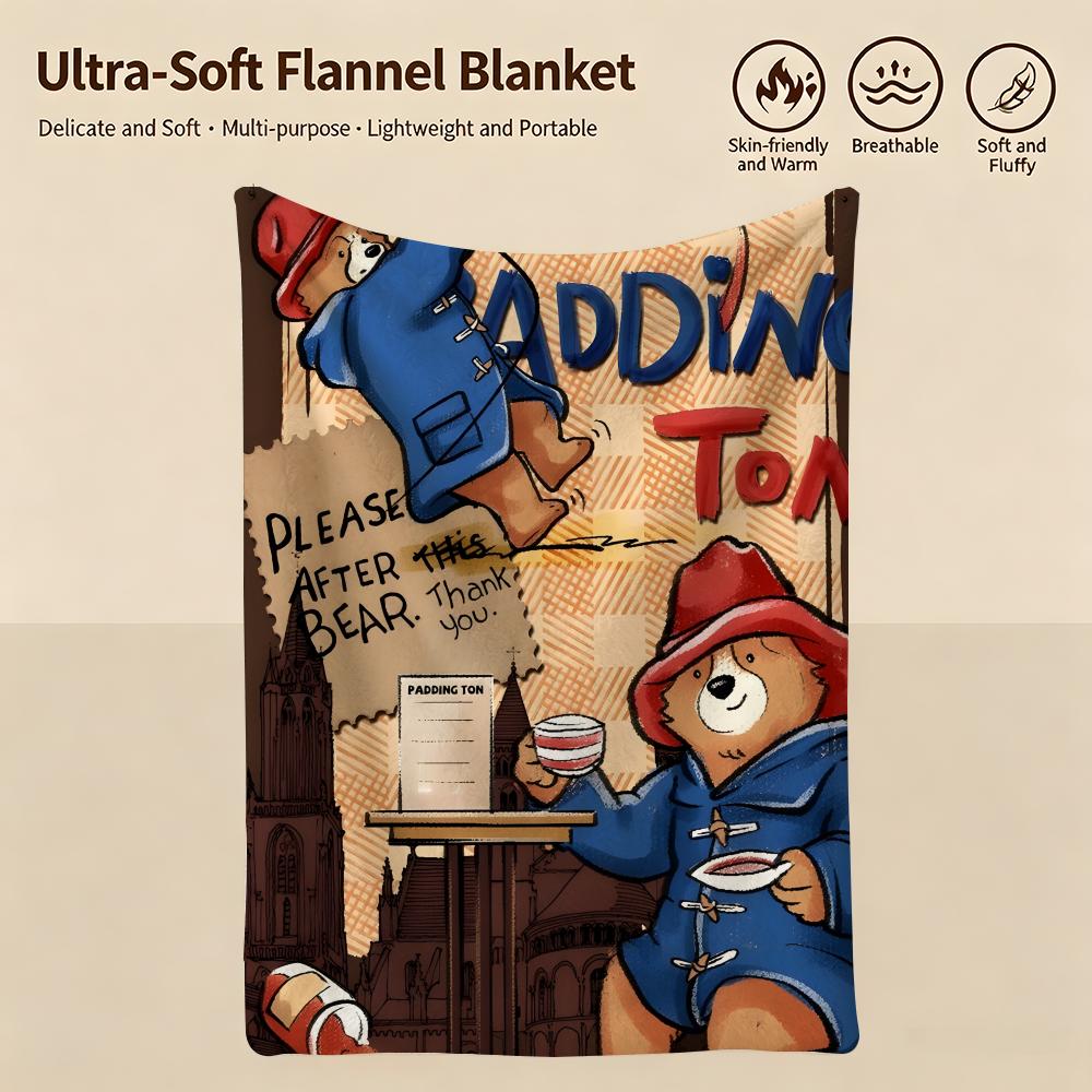 Cartoon P-Paddington Bear-R Throw Warm Soft Flannel Blanket, Multi-use for Sofa Bed Camping Travel Nap