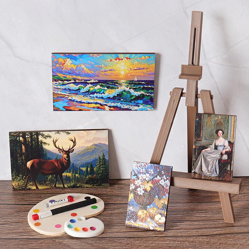 Mini Dollhouse Painting Easel and Palette Ornament - DIY Decorative Scene Accessories