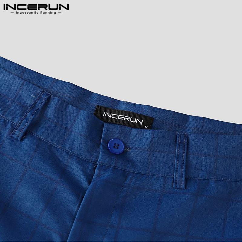 INCERUN Men Zip-up High Waist Plaid Print Tassel Casual Long Trousers Pants