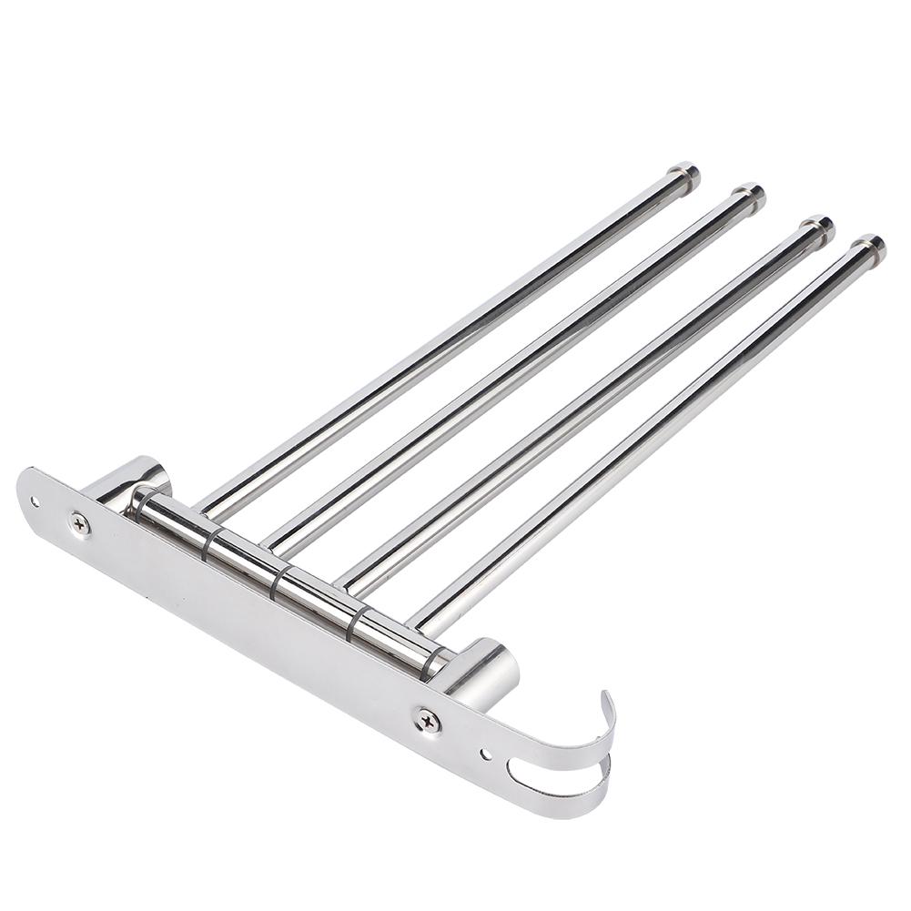 WallHanging Stainless Steel 180 Degrees  Rotating Towel Rack Hanger with 4 Rods for Bathroom Toilet