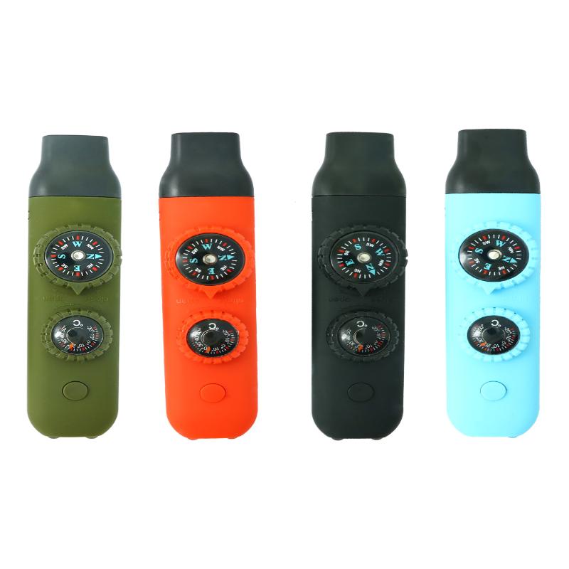 Camping, Camping, Seven In One Multi-Functional Portable Survival Whistle With Led Light, Thermometer, Compass, Magnifying Glass