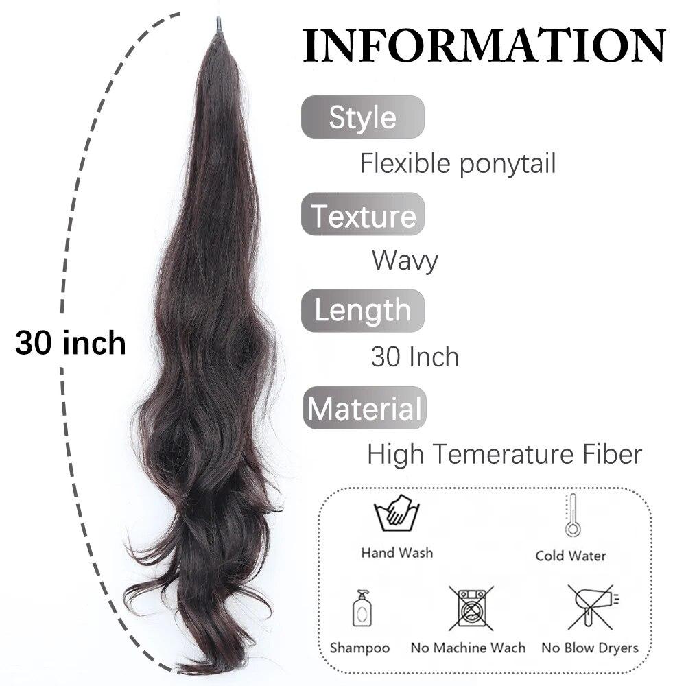 MISS WIG Synthetic Flexible Wrap Around Ponytail Extensions Long Wavy Layered Fake Ponytail Hairpiece Wig For Women Daily Use