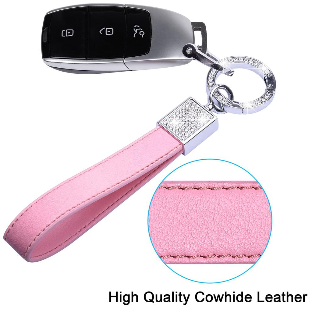 Car Glittery Genuine Smart Key Pink [Wisdompro] Keychain, Leather, Anti-Loss, Compatible, Stylish, Women's,