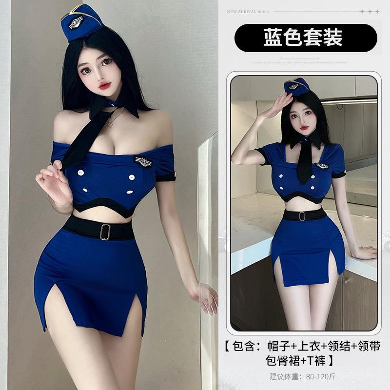 Erotic Lingerie Female Sexy Stewardess Uniform Seduction Hot Bed Robe Free Flirting Pajamas