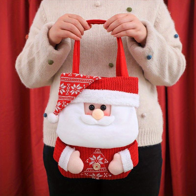 Christmas Gift Tote Bags Set of 3 Festive Cartoon Characters Santa, Snowman, Reindeer with Flip Hat Closure for Holiday Candy, Gifts